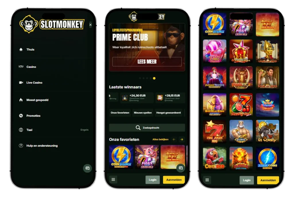 SlotMonkey Casino Mobiele versie en app