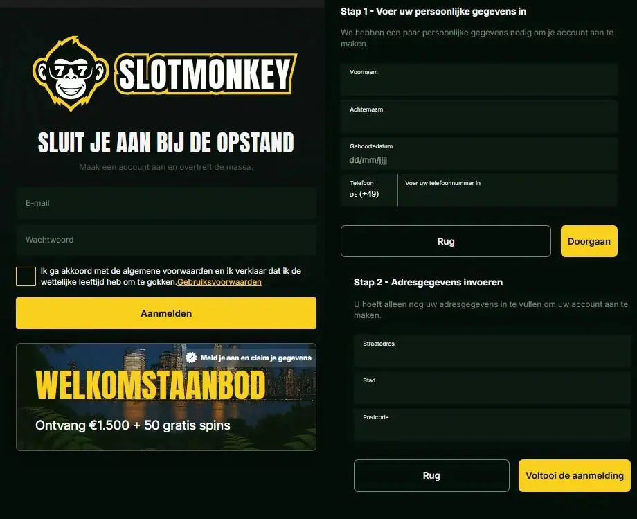 SlotMonkey Casino Registratie en KYC